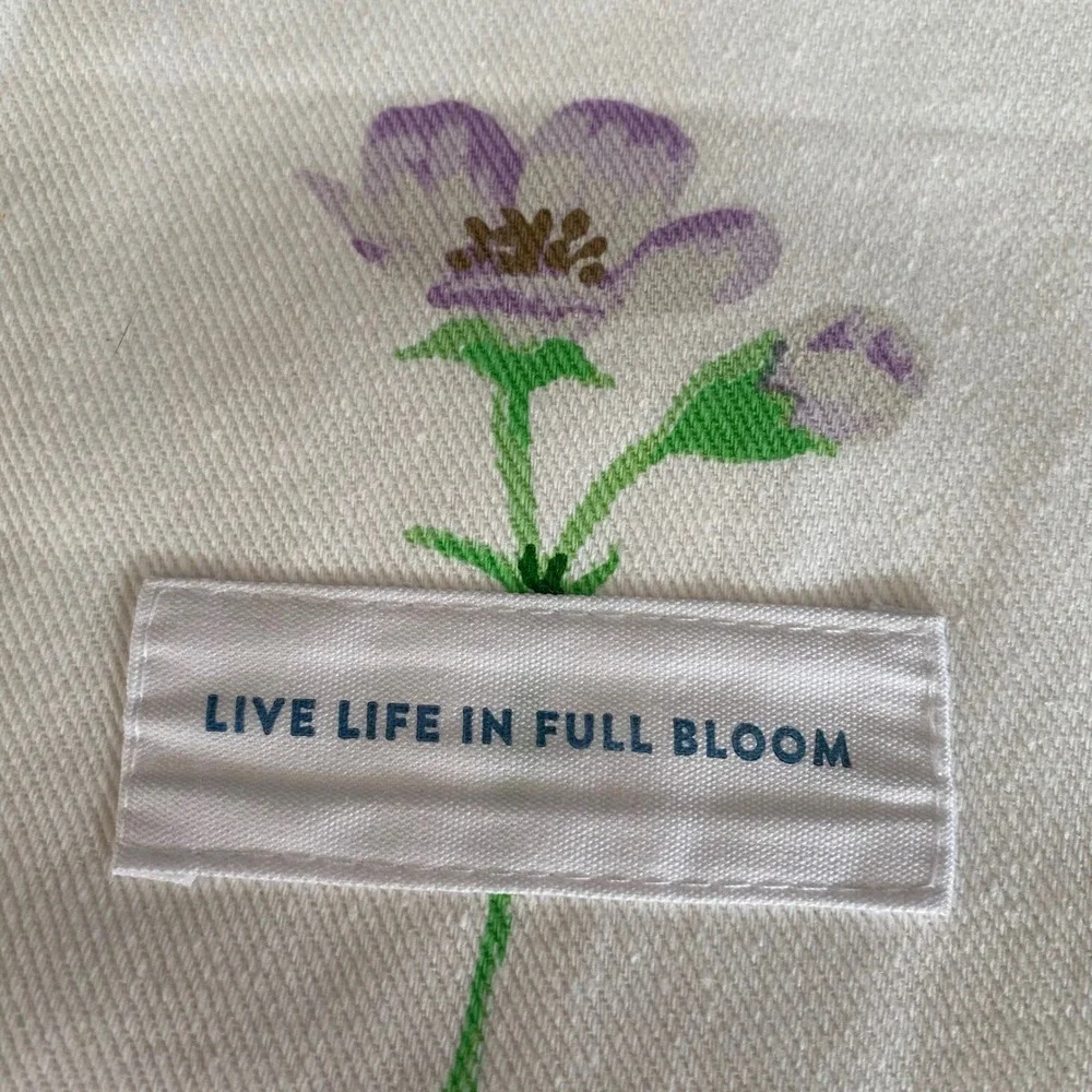 Two's Company Floral Cotton Tea Towel Live Life In Full Bloom Purple Green White